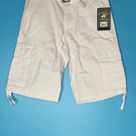 Beverly Hills Polo Club Bright White Cotton Belted Cargo Shorts Size 12 NWT - Picture 5 of 11
